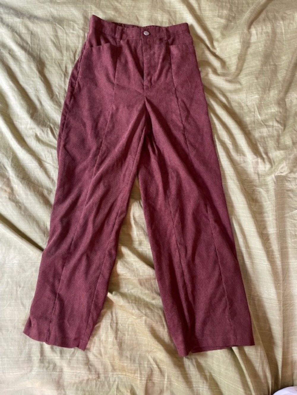 High waisted, brown, corduroy pants